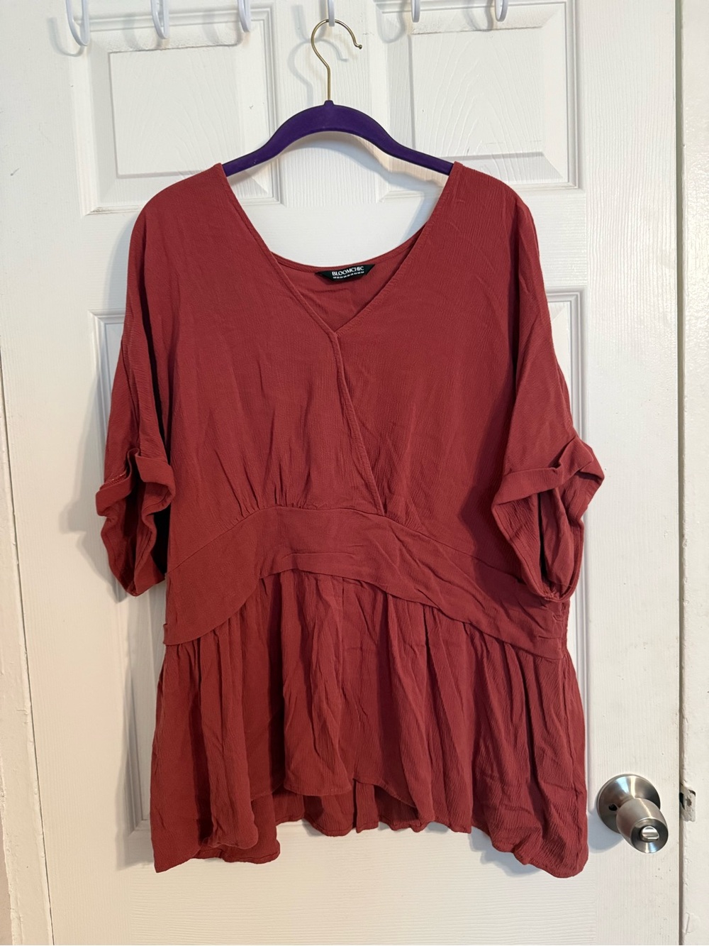 BloomChic Rust Red V-Neck Peplum Tunic